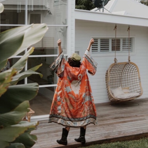 BOHO FLORAL Gypsy Bohemian Kimono Duster In Orange Pelican - Picture 9 of 12